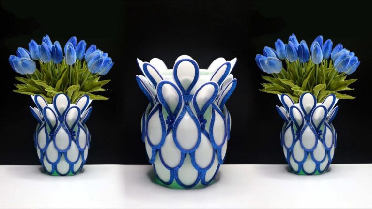 Diese einfache Bastelidee verwandelt Plastiklöffel in eine beeindruckende Blumenvase …